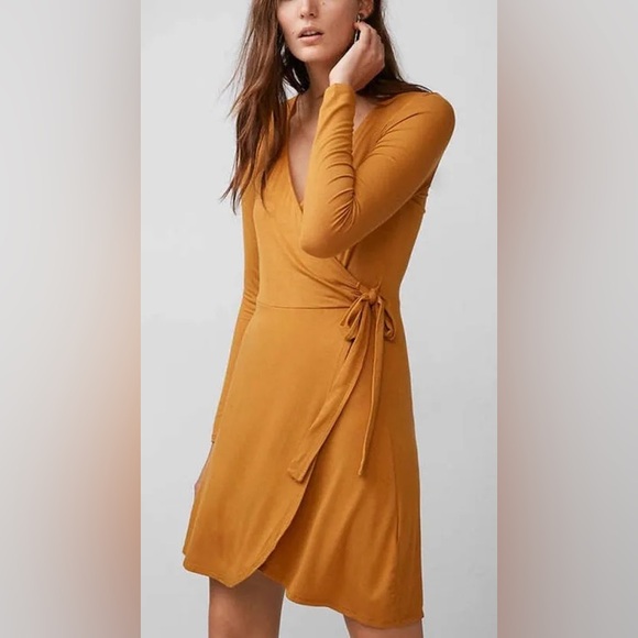 Express Mustard Wrap Dress - Picture 1 of 8